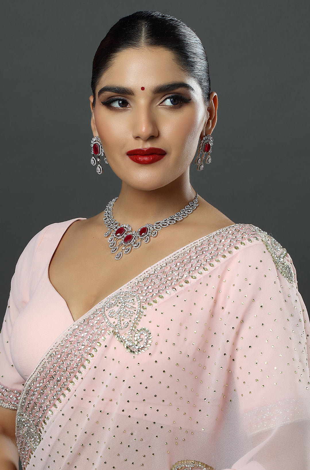 CZ Elegance Pink Teardrop Cut Necklace