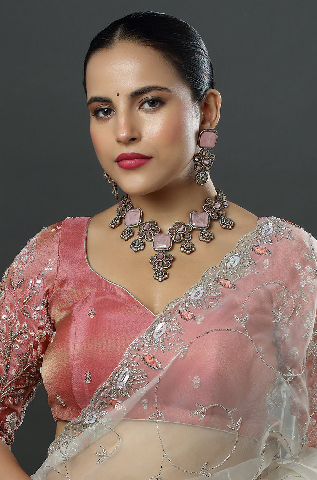 Royal Pink Flower Victorian Neckpiece