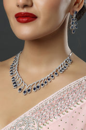 Gold-Plated Blue American Diamond Stone-Studded Necklace
