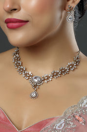 Floral American Diamond Silver Plated Necklace
