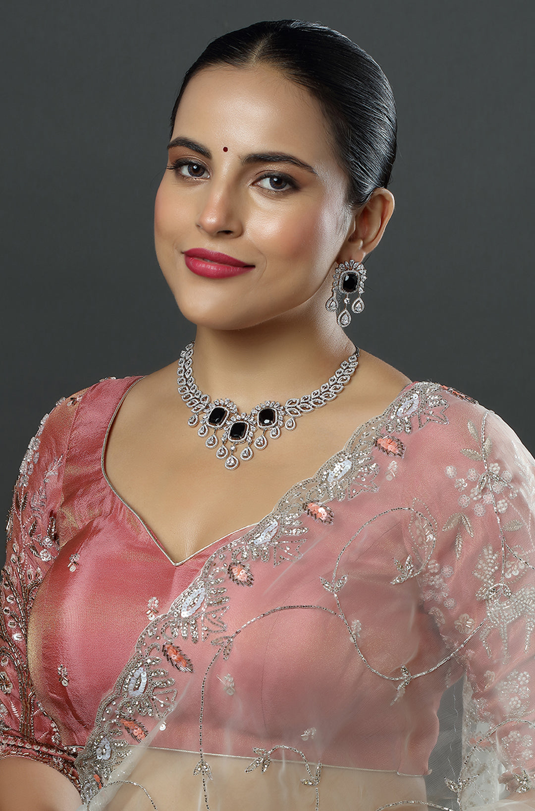 Cubic Zirconia Classic Necklace With Rhodium Plating