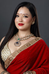 Gold Plated Polki Zircon Mughal Double Layer Necklace