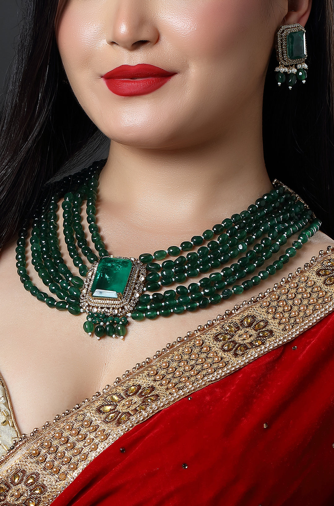 Emerald Elegance Bandai Mala Necklace