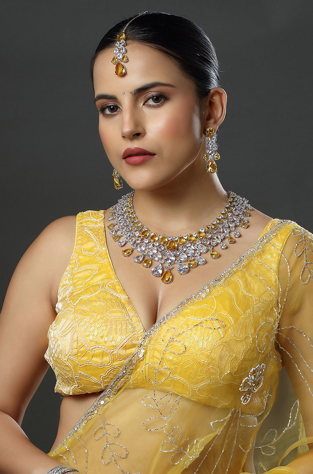 Large Diamond Necklace Set with Maang Tika
