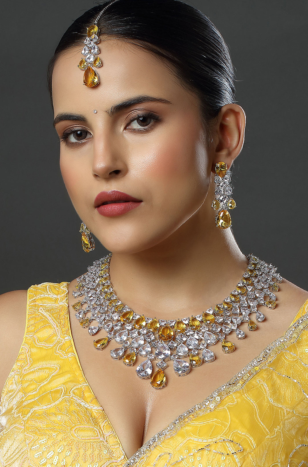 Large Diamond Necklace Set with Maang Tika