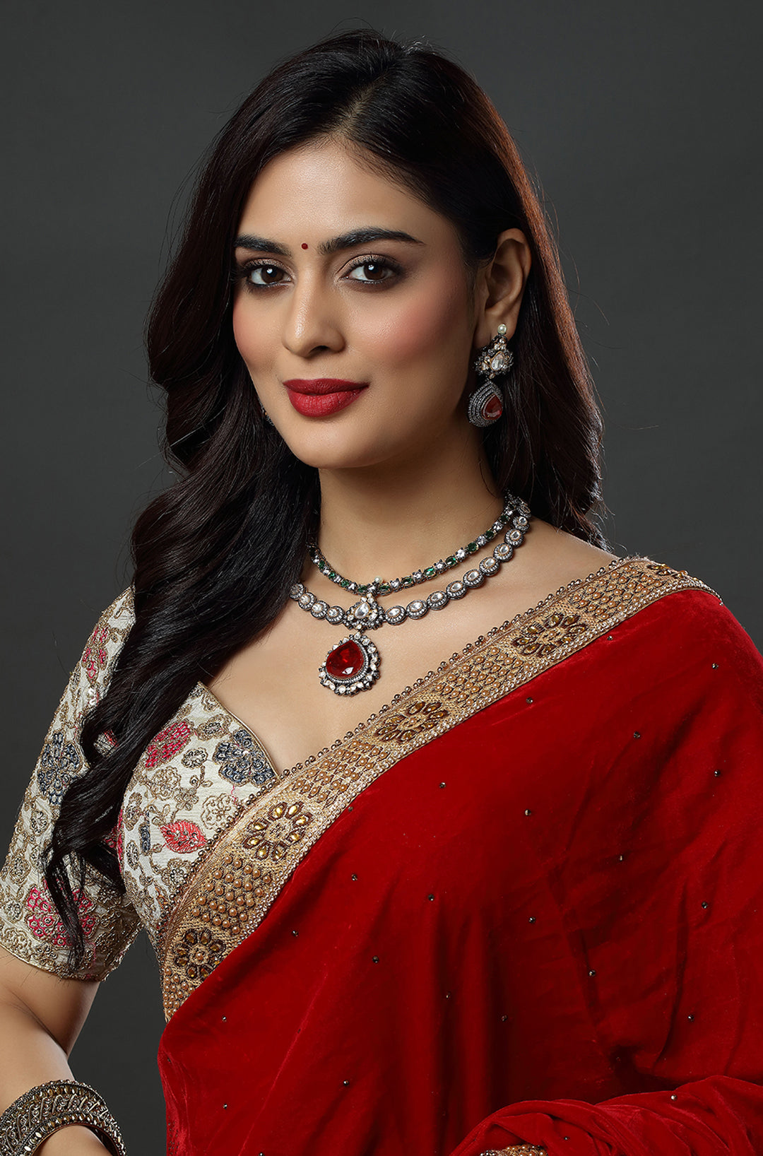 Ruby Emerald Duet Necklace