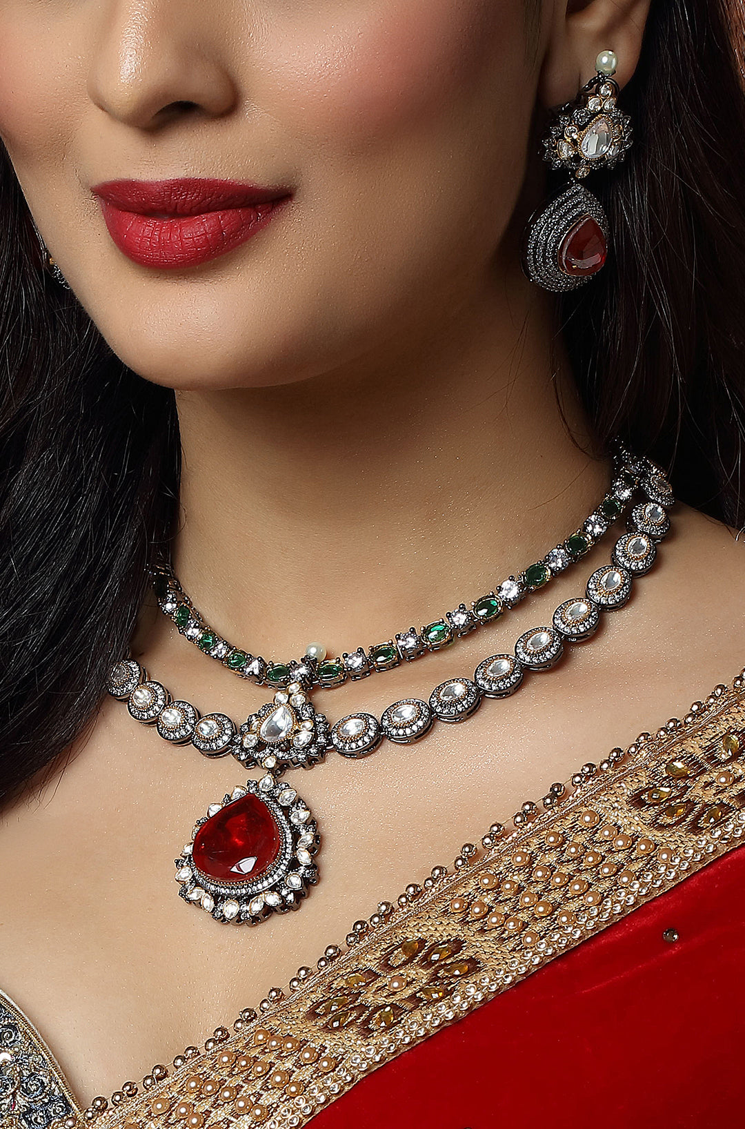 Ruby Emerald Duet Necklace