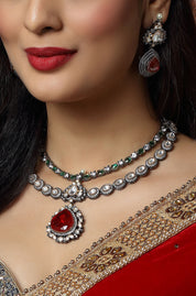 Ruby Emerald Duet Necklace