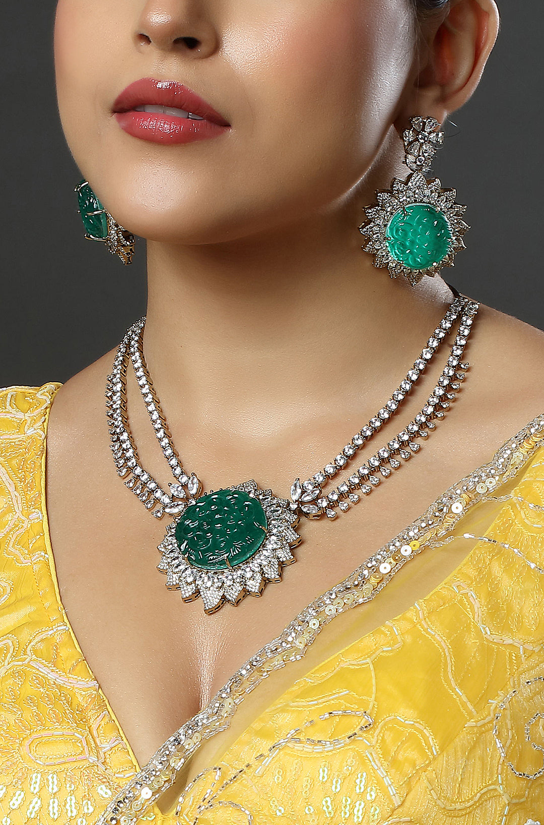 Emerald Carved Elegance Necklace