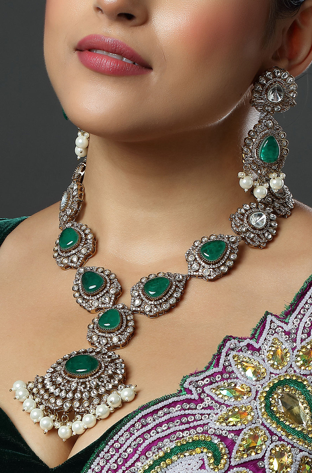 Royal Green Kundan Ensemble Necklace