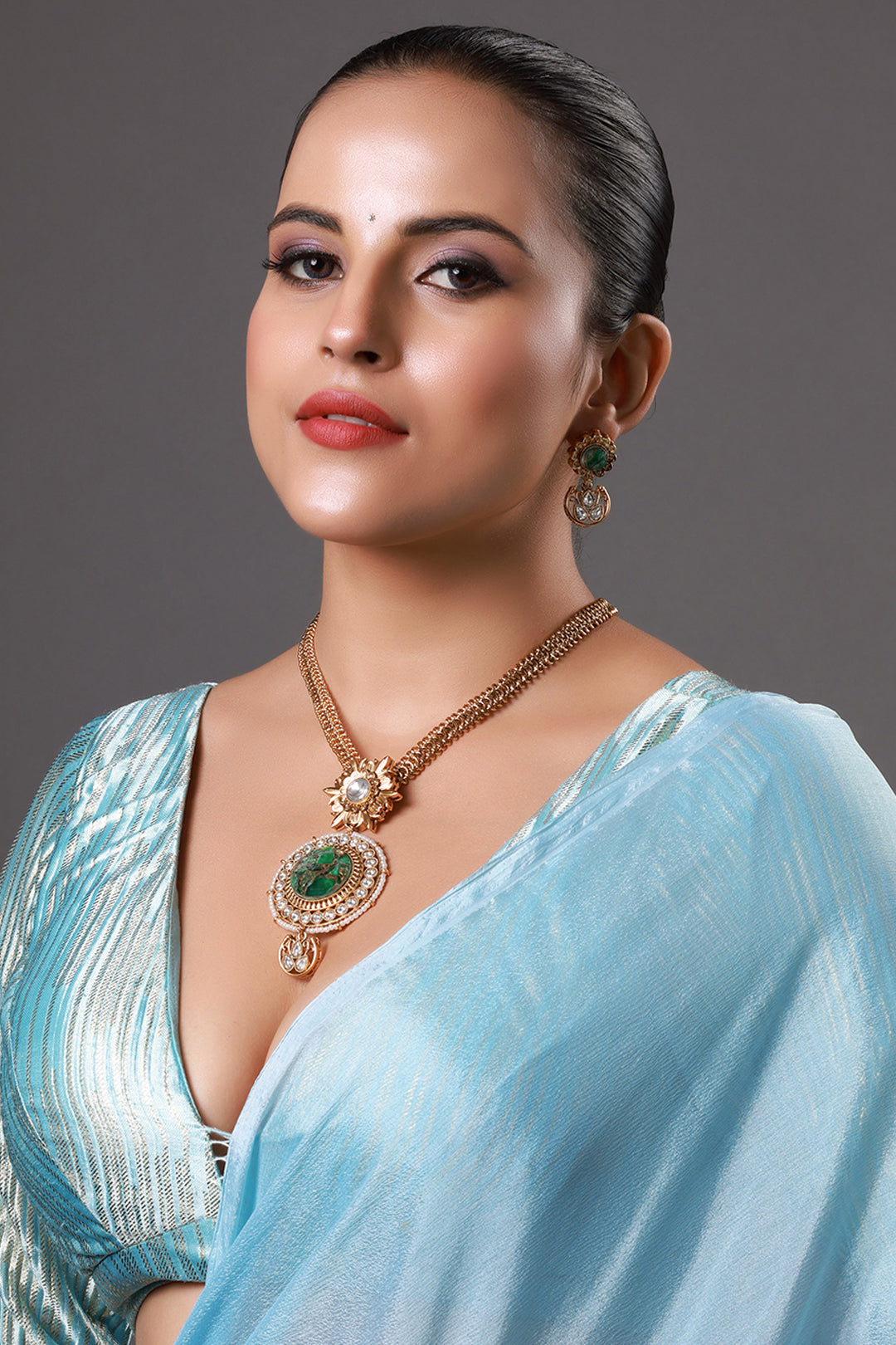 Royal Ruby Floral Pendant Necklace Set