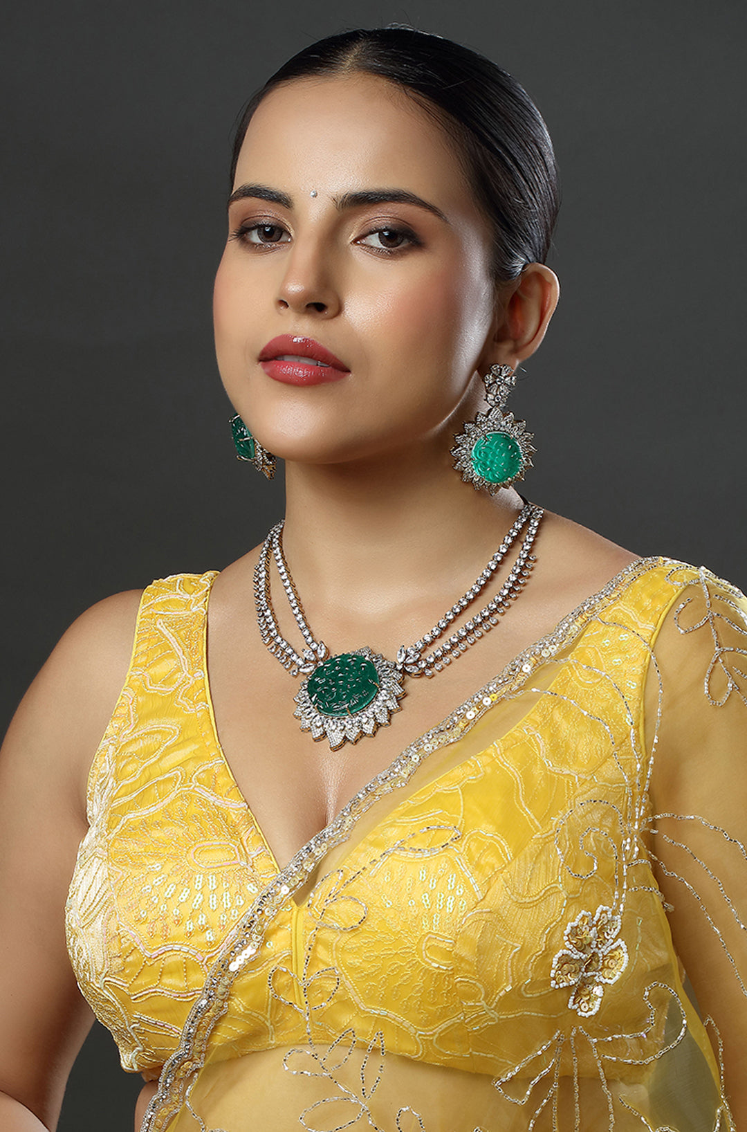 Emerald Carved Elegance Necklace