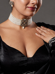 White Square Moti Choker Necklace