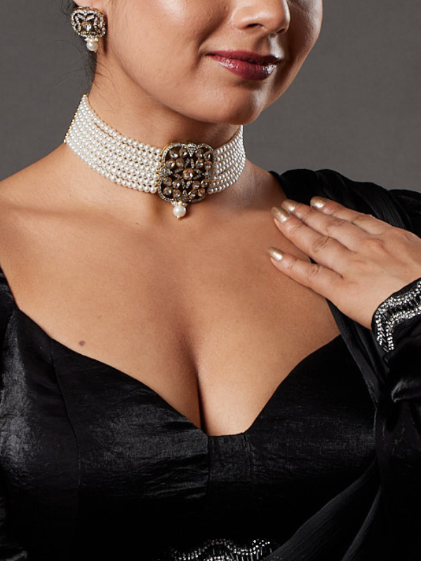 White Square Moti Choker Necklace