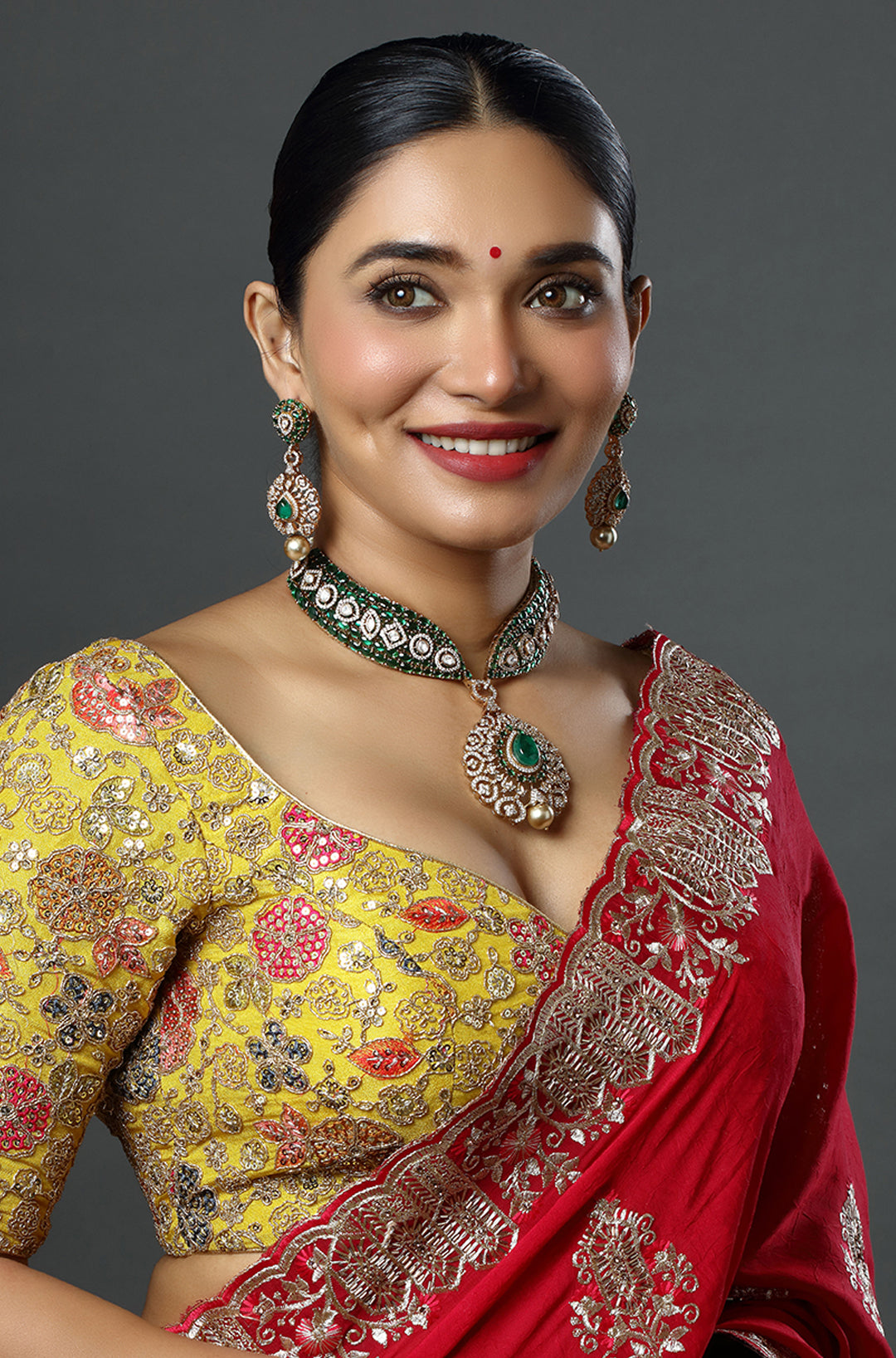 Emerald Green Kundan Victorian Polki Diamond Necklace