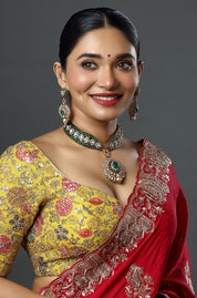 Emerald Green Kundan Victorian Polki Diamond Necklace