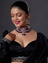 Gold Finish Natural Carved Stone Meenakari Choker Necklace