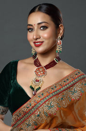 Saffron Drop Shaped Polki Kundan Choker