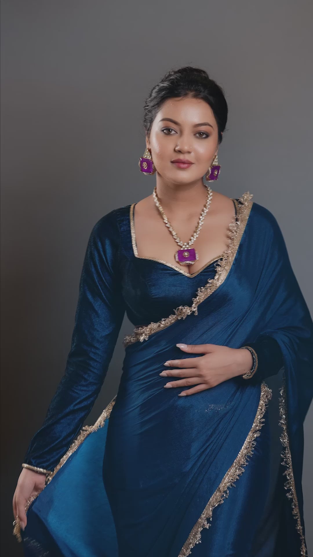 Gold Finish Kundan & Purple Stone Meenakari Necklace