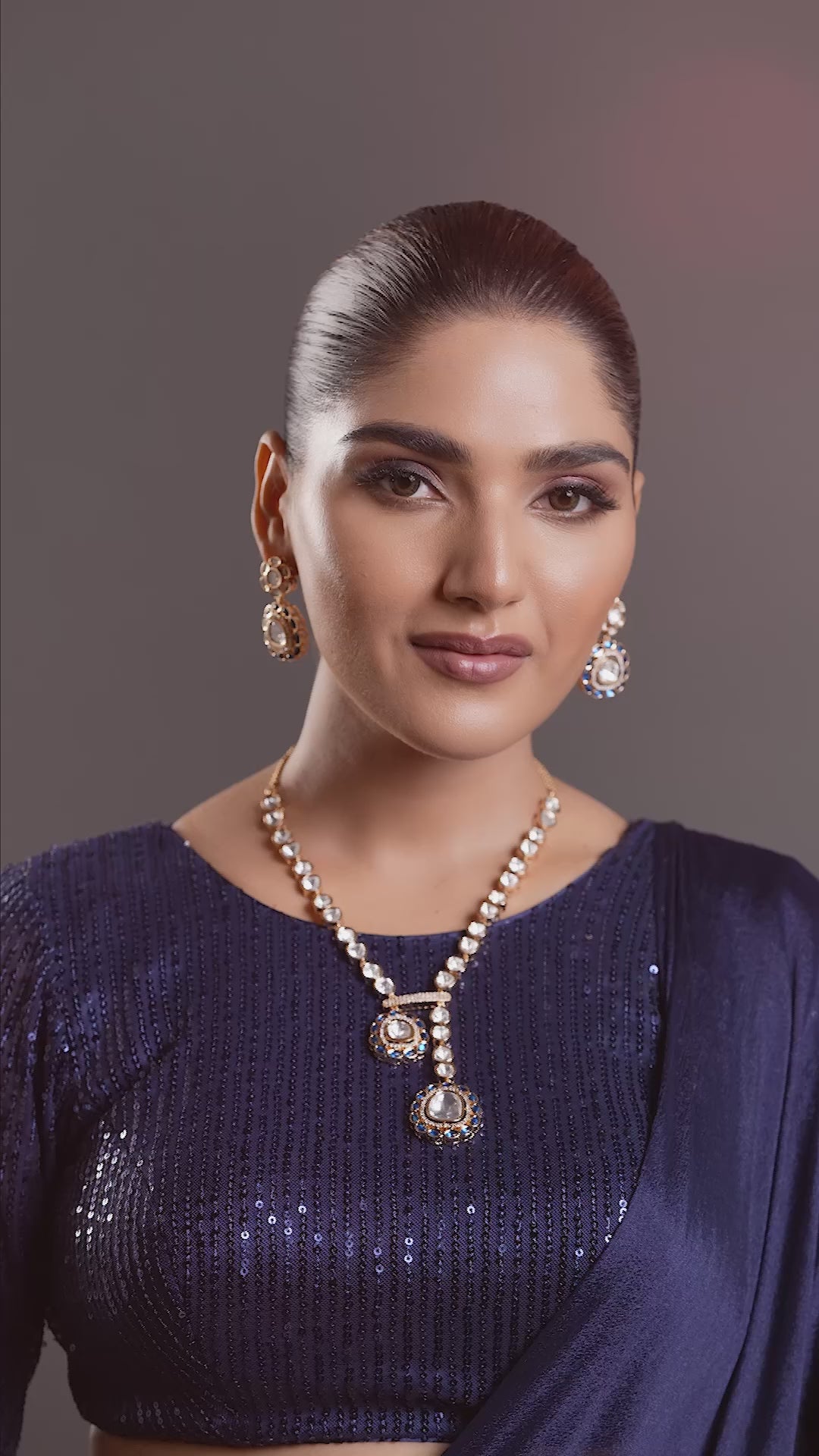 Yaavi Navy Polki Necklace Set