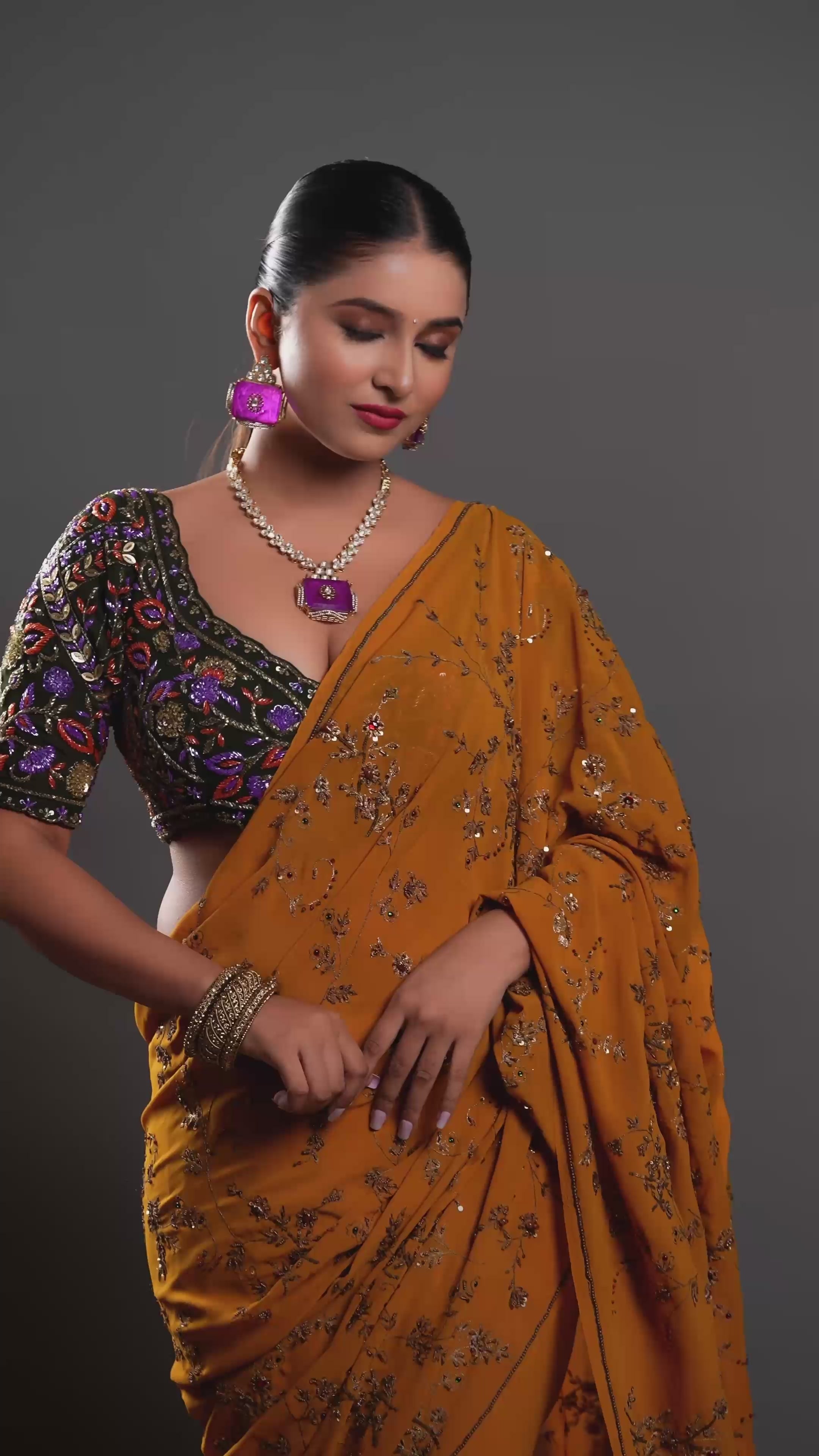 Gold Finish Kundan & Purple Stone Meenakari Necklace