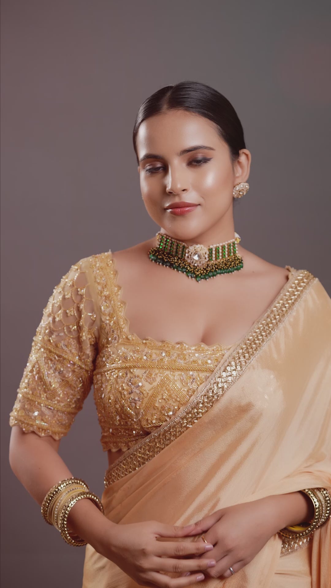 Kundan Florets & Emerald Drops Choker Necklace