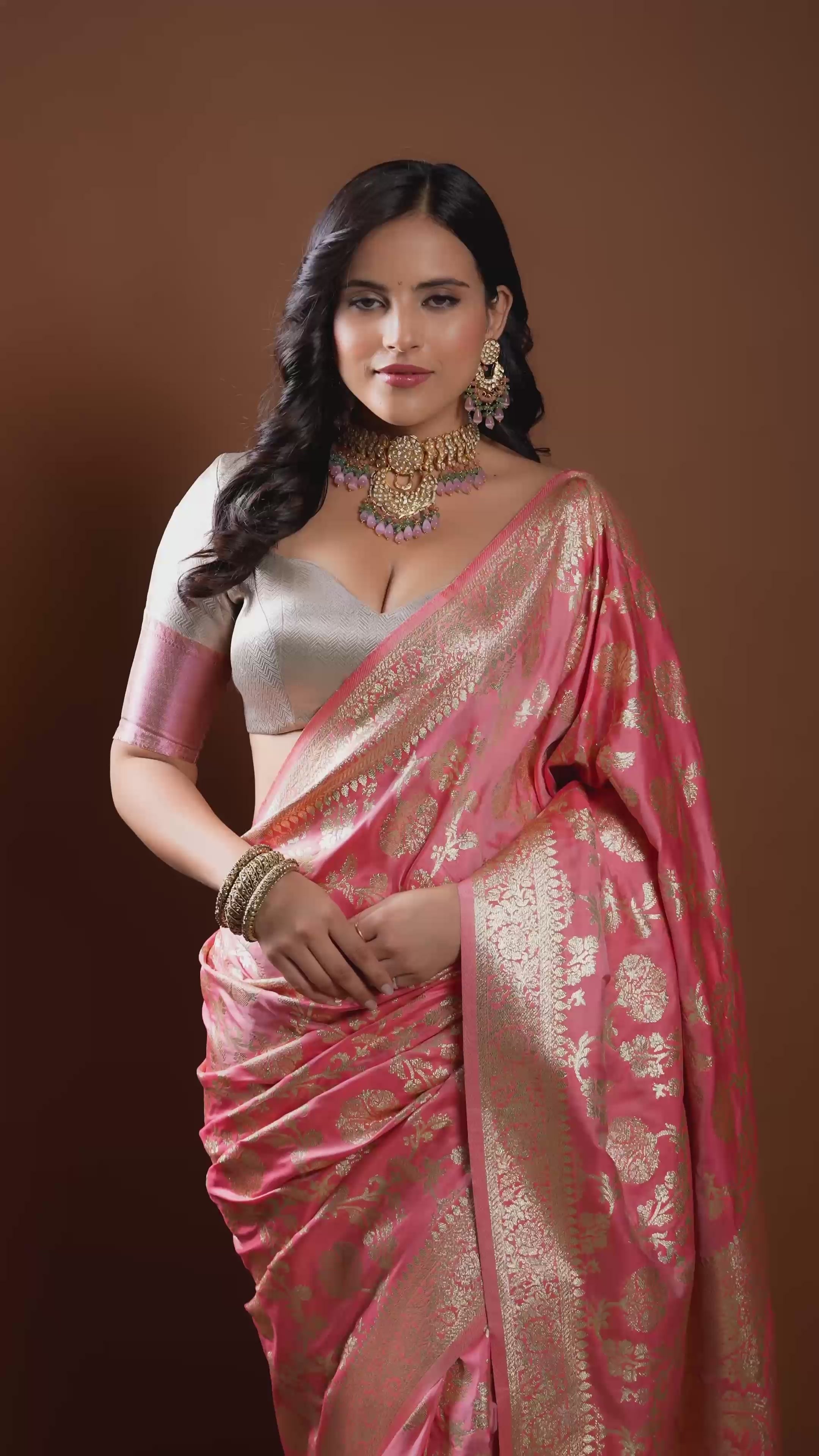 Pink & Green Polki with Gold Meenakari Kundan Necklace