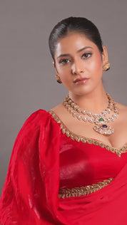 Gold Plated Polki Zircon Mughal Double Layer Necklace
