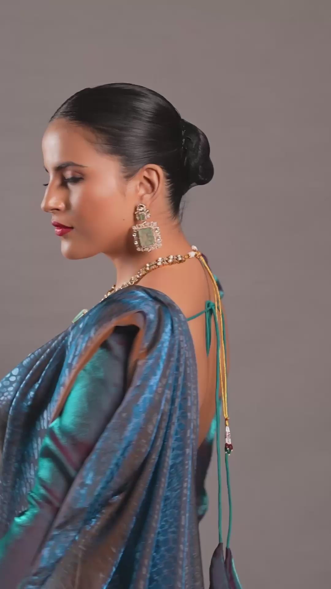 Mint Green Stone Silver And Gold Kundan Necklace