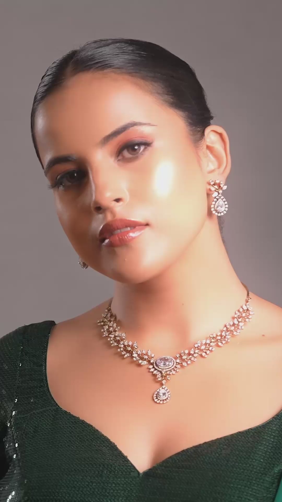 Floral American Diamond Silver Plated Necklace