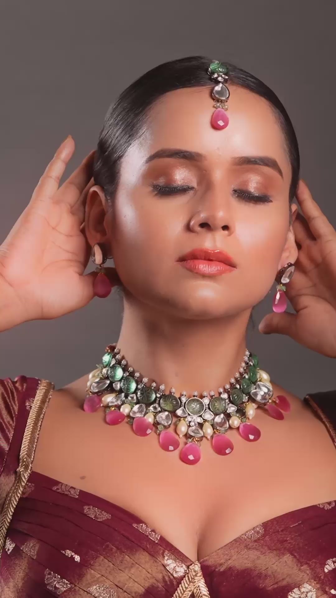 Moissanite Kundan Necklace in Victorian Polish