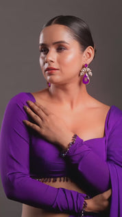 White Finish Zircon & Kundan with Purple Stone Dangler Earrings
