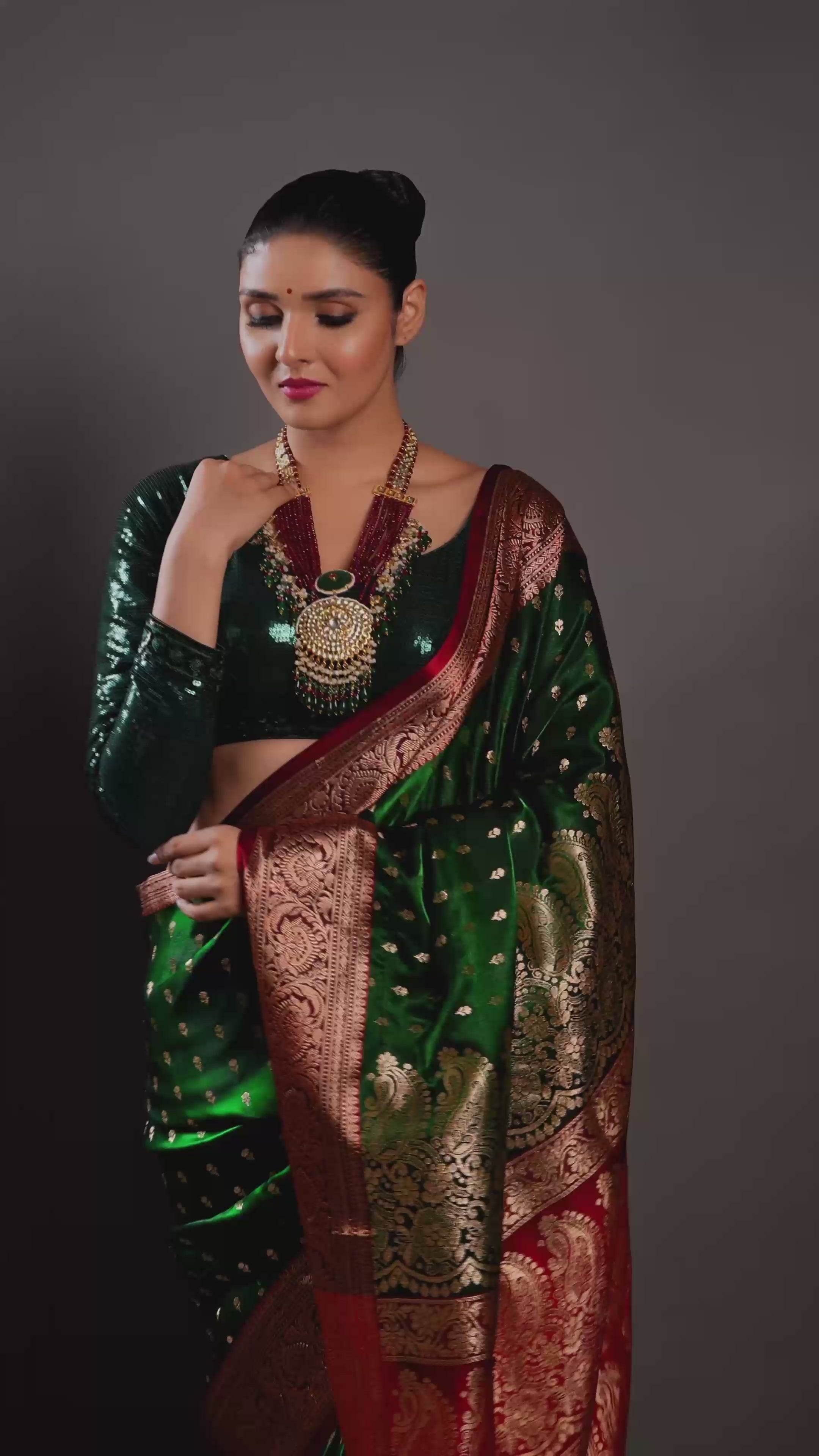 Maroon & Green Kundan Jadau Pendant Chain Multilayer Mala