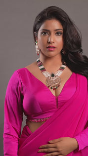 Three-Tone Finish Red Kundan Polki Long Necklace