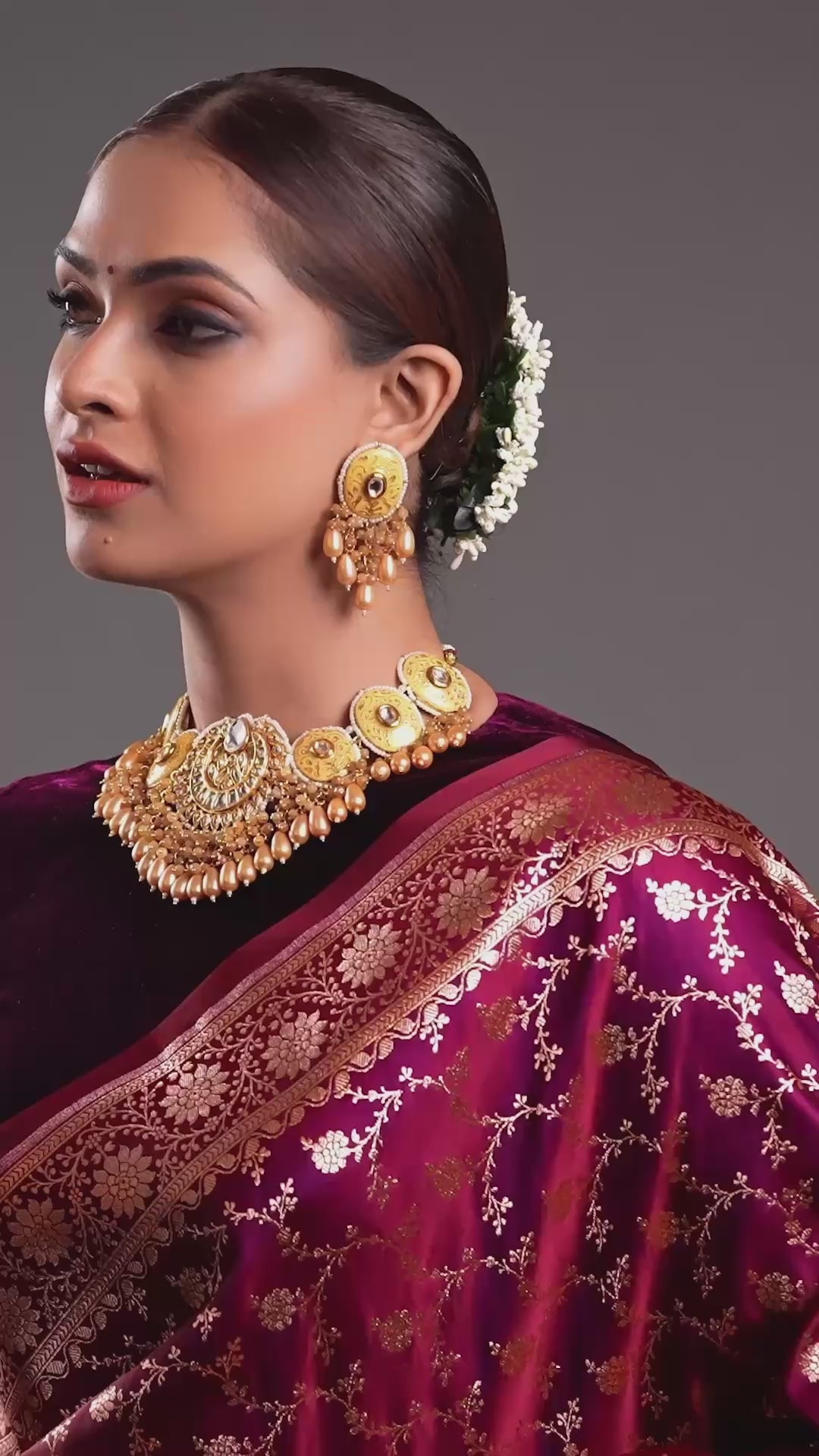 Yellow Pearl & Kundan Embellished Meenakari Necklace