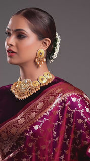 Yellow Pearl & Kundan Embellished Meenakari Necklace