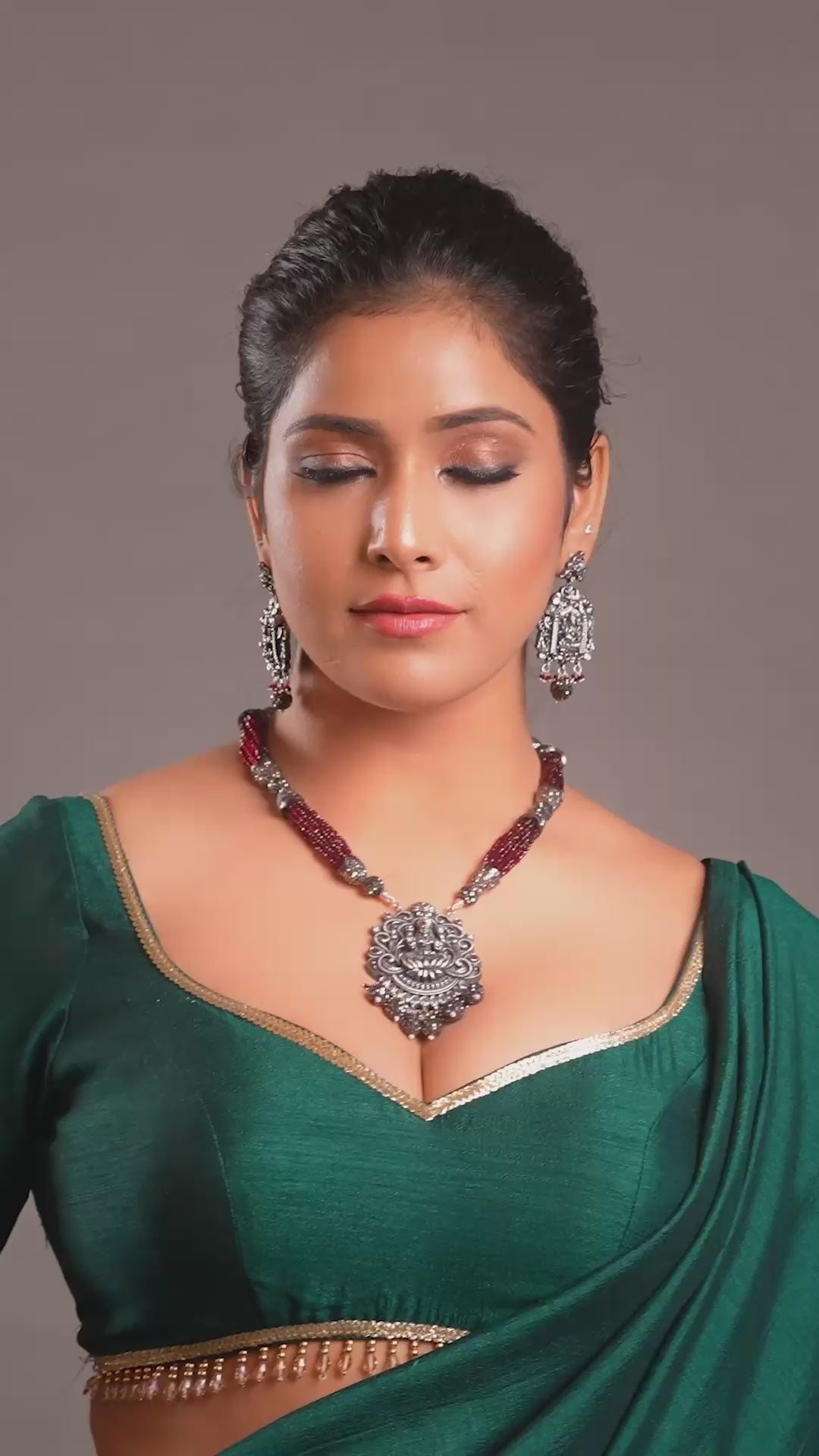 Oxidized Laxmi Pendant Necklace