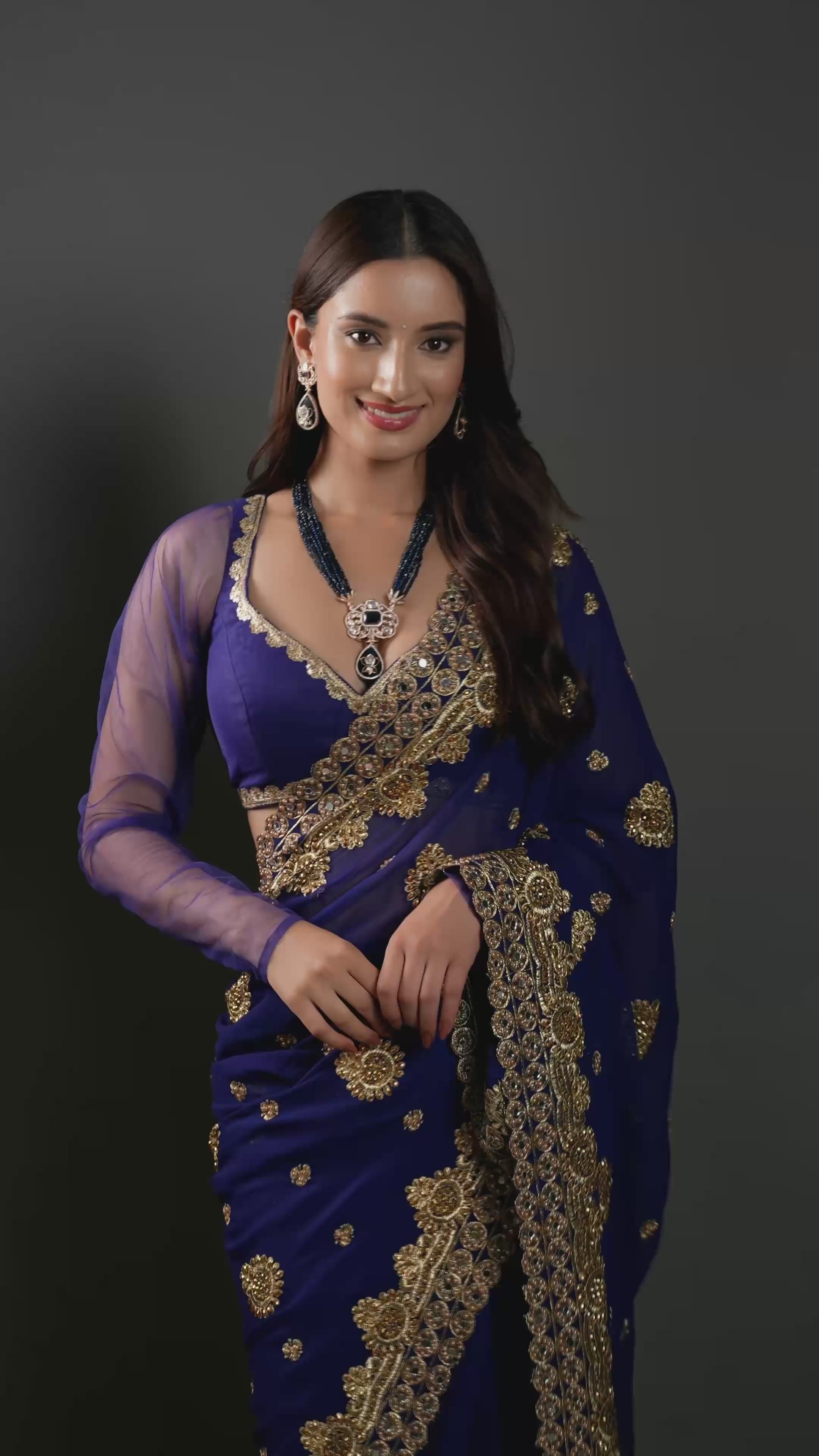 Royal Blue Kundan Studded & Gold Plated Meenakari Necklace