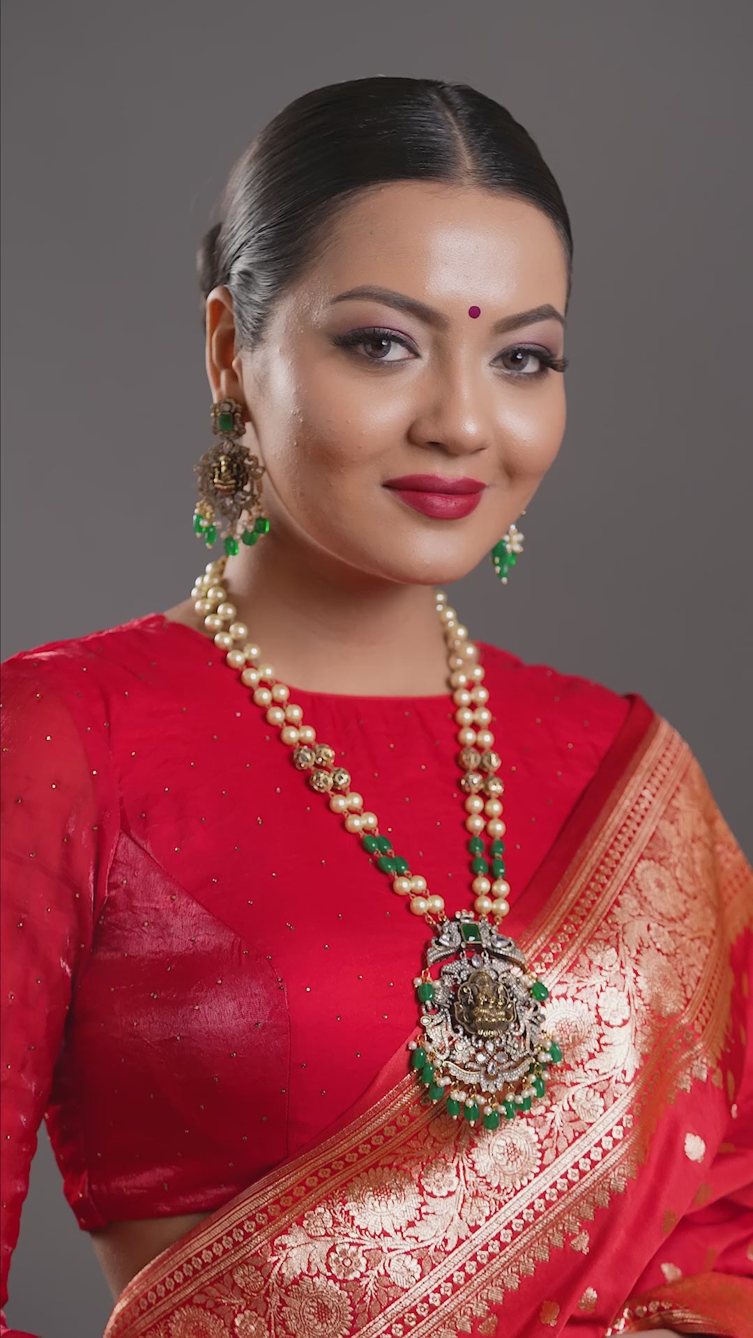 Elegant Two Layered Beaded Lakshmi Temple Polki Necklace