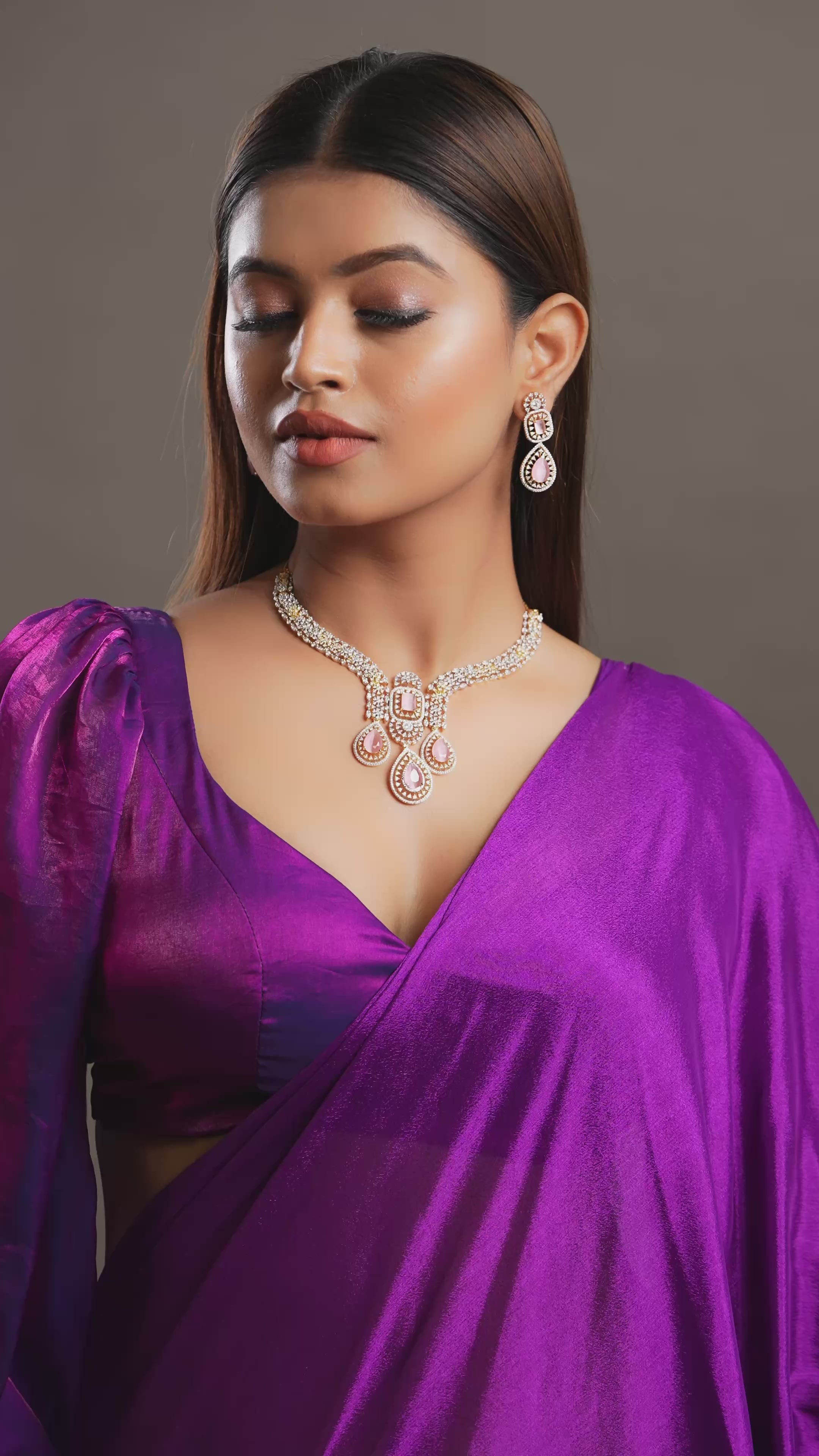 Gold Plated Pink Sapphire Stone Necklace