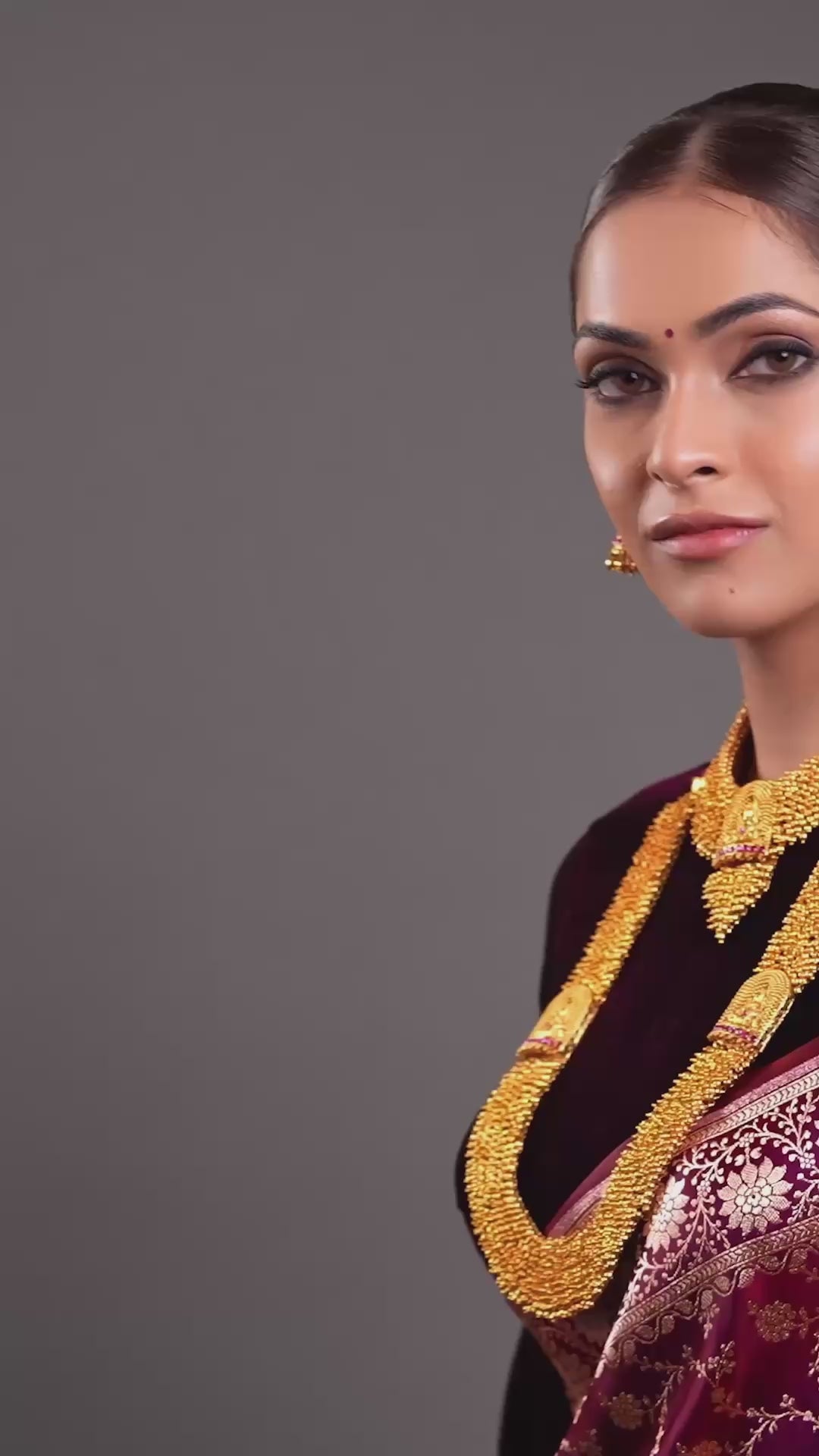 Gold Polish & Beaded Goddess Lakshmi Beautiful Long Temple Necklace