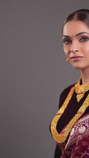 Gold Polish & Beaded Goddess Lakshmi Beautiful Long Temple Necklace