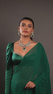 Kundan and Diamond Necklace Set with Emeralds