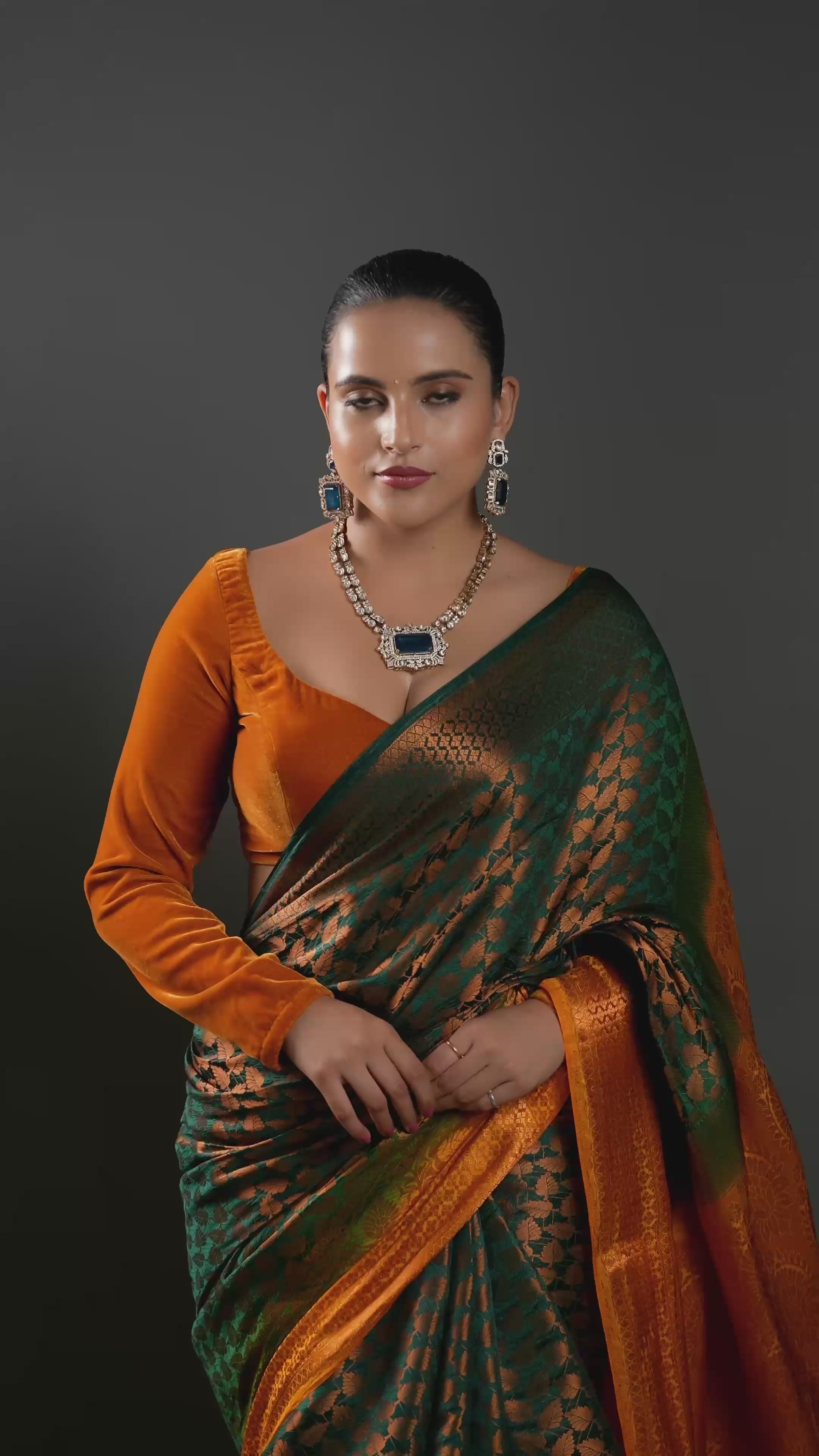 Peacock Blue Stone Silver And Gold Kundan Necklace