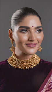 Gold Polish & Beaded Goddess Lakshmi Beautiful Temple Choker Necklace