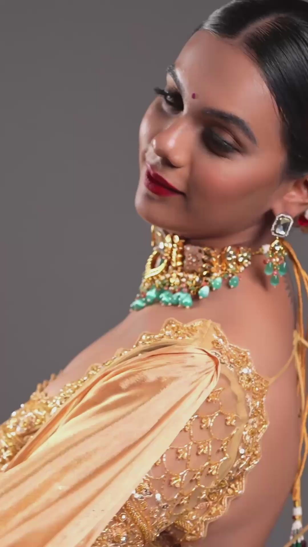Peach Meenakari with Blue Drops Kundan Bridal Necklace