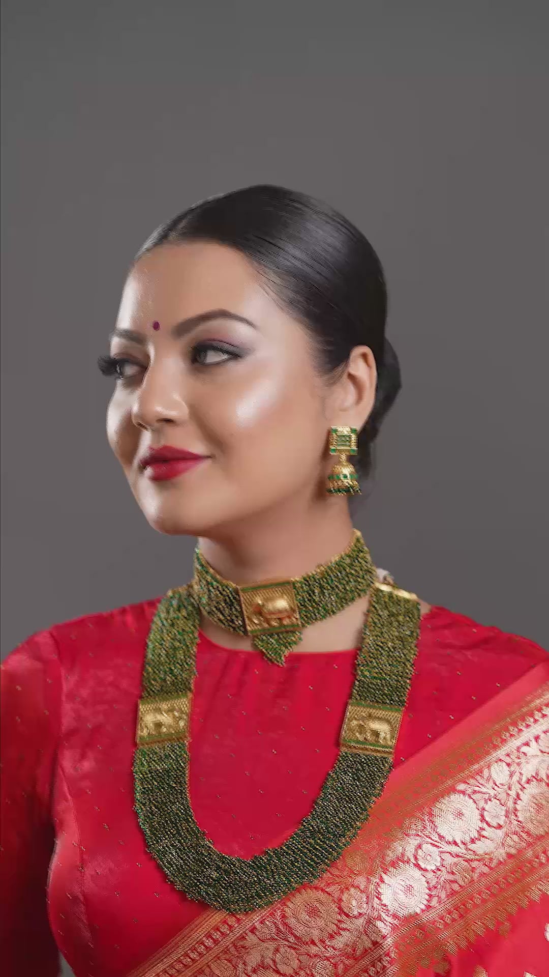 Green Gold Plated Elephant Embellished Long Necklace