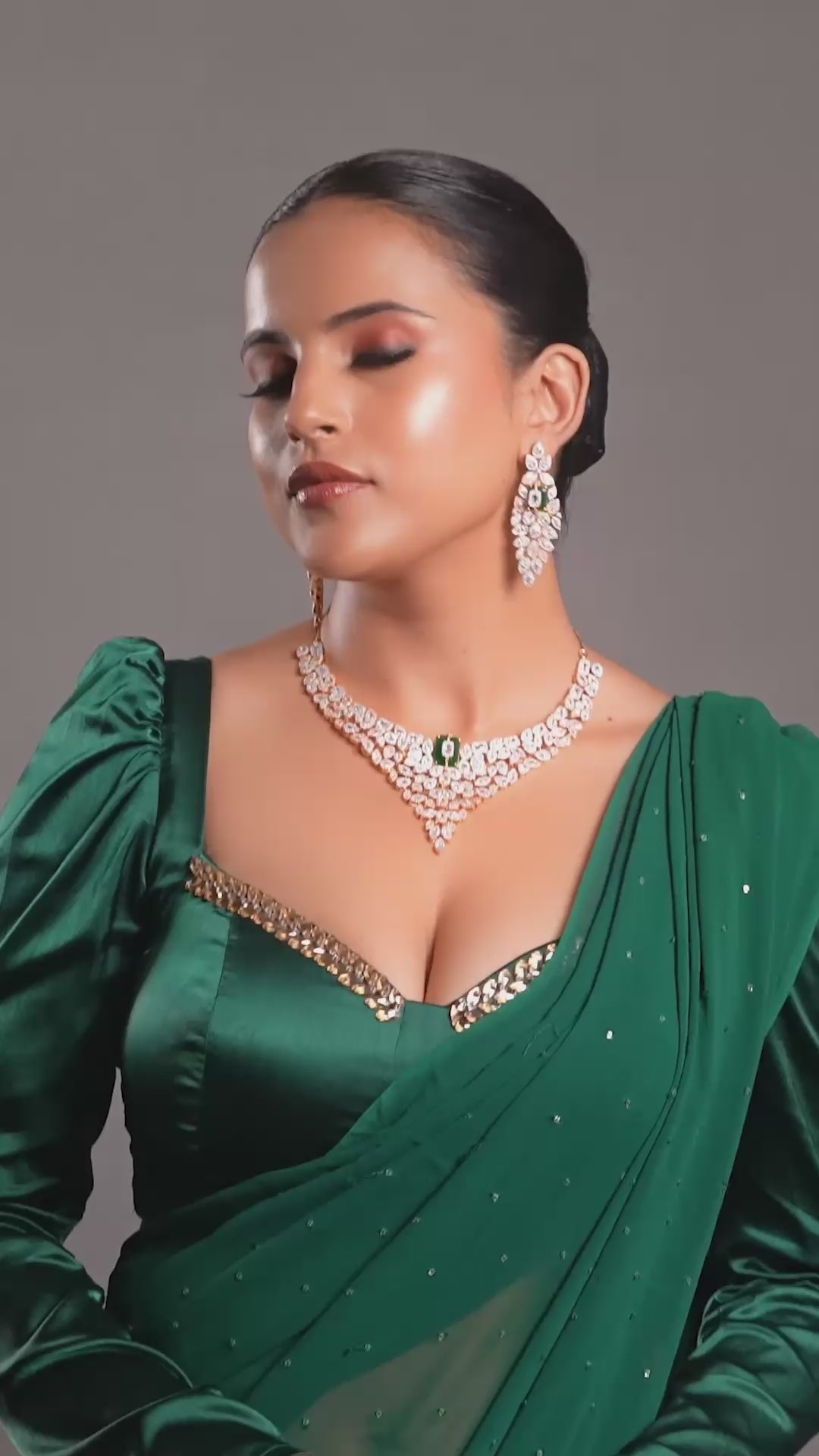 Green Rhodium Gold Plated Ethnic Zircon Necklace