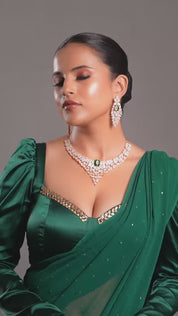 Green Rhodium Gold Plated Ethnic Zircon Necklace