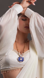 Gold-Plated Kundan-Studded Topaz Stone Long Necklace